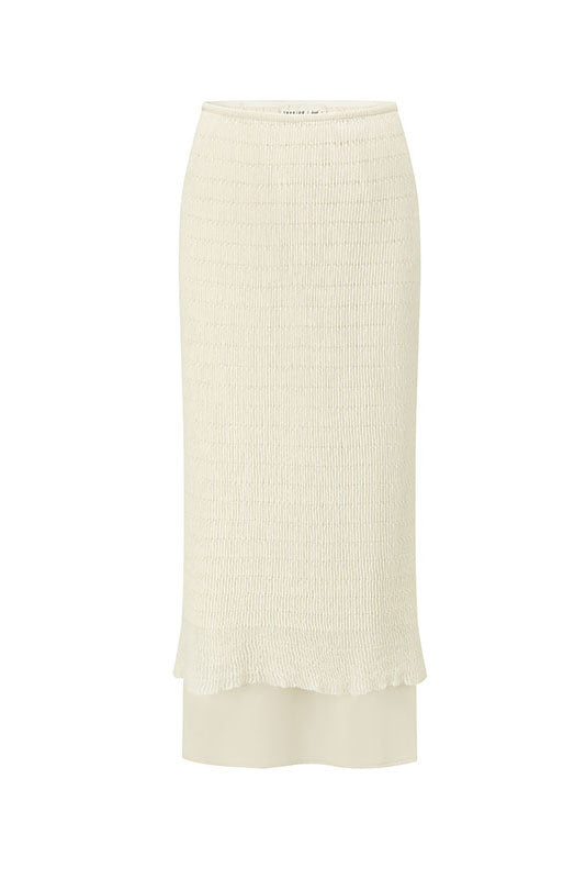 SWAYING 25 Early Autumn Double-layered patchwork skirt SW-SW25PF3B05C1-MB Beige